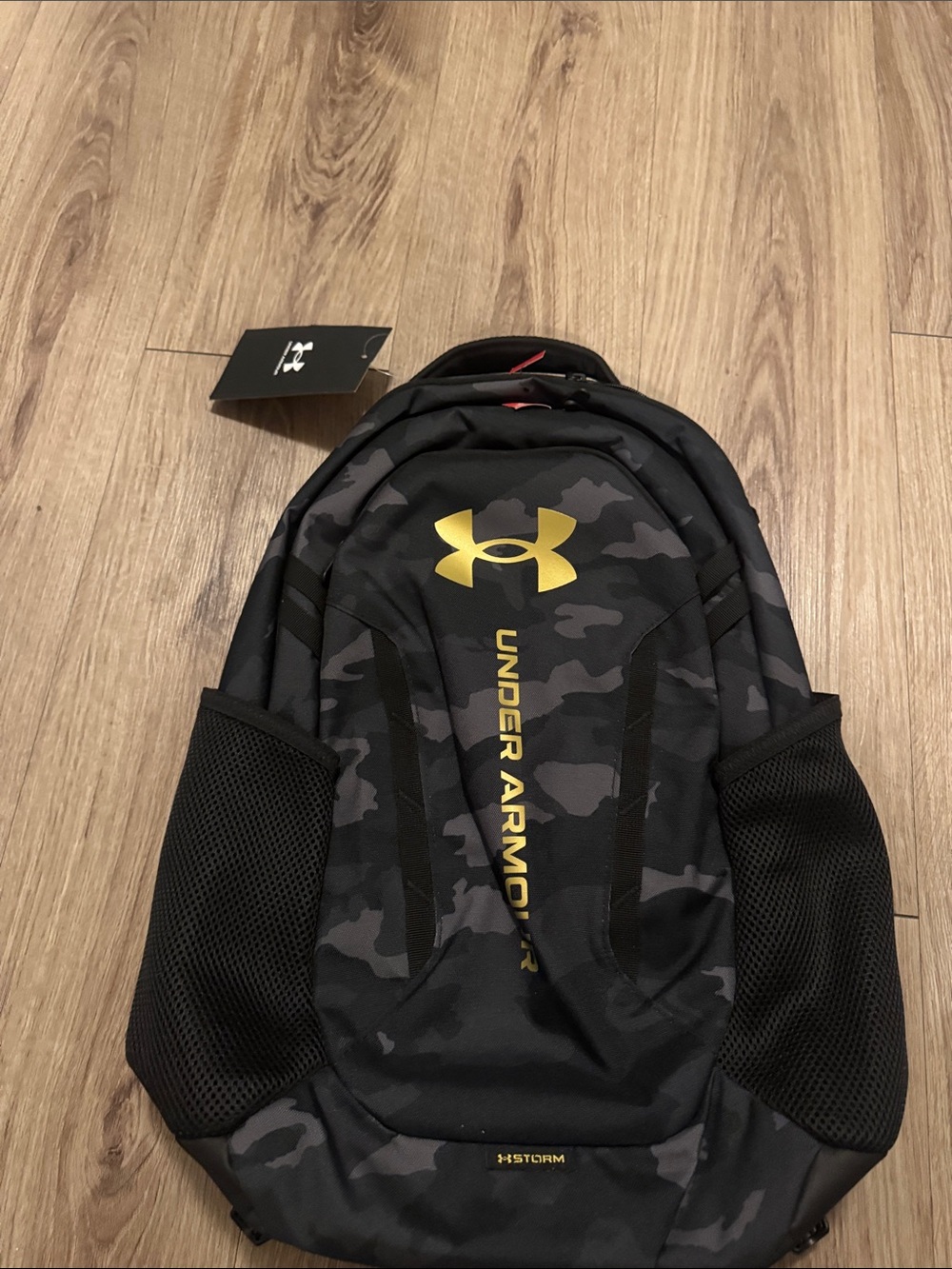 Under Armour Black & Gray Camo Backpack with Gold Logo
